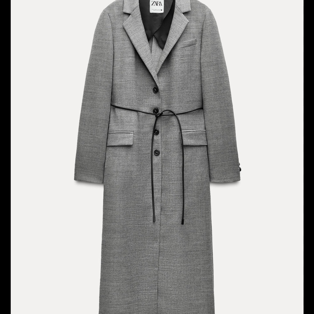 Zara Elegant Gray Belted Coat